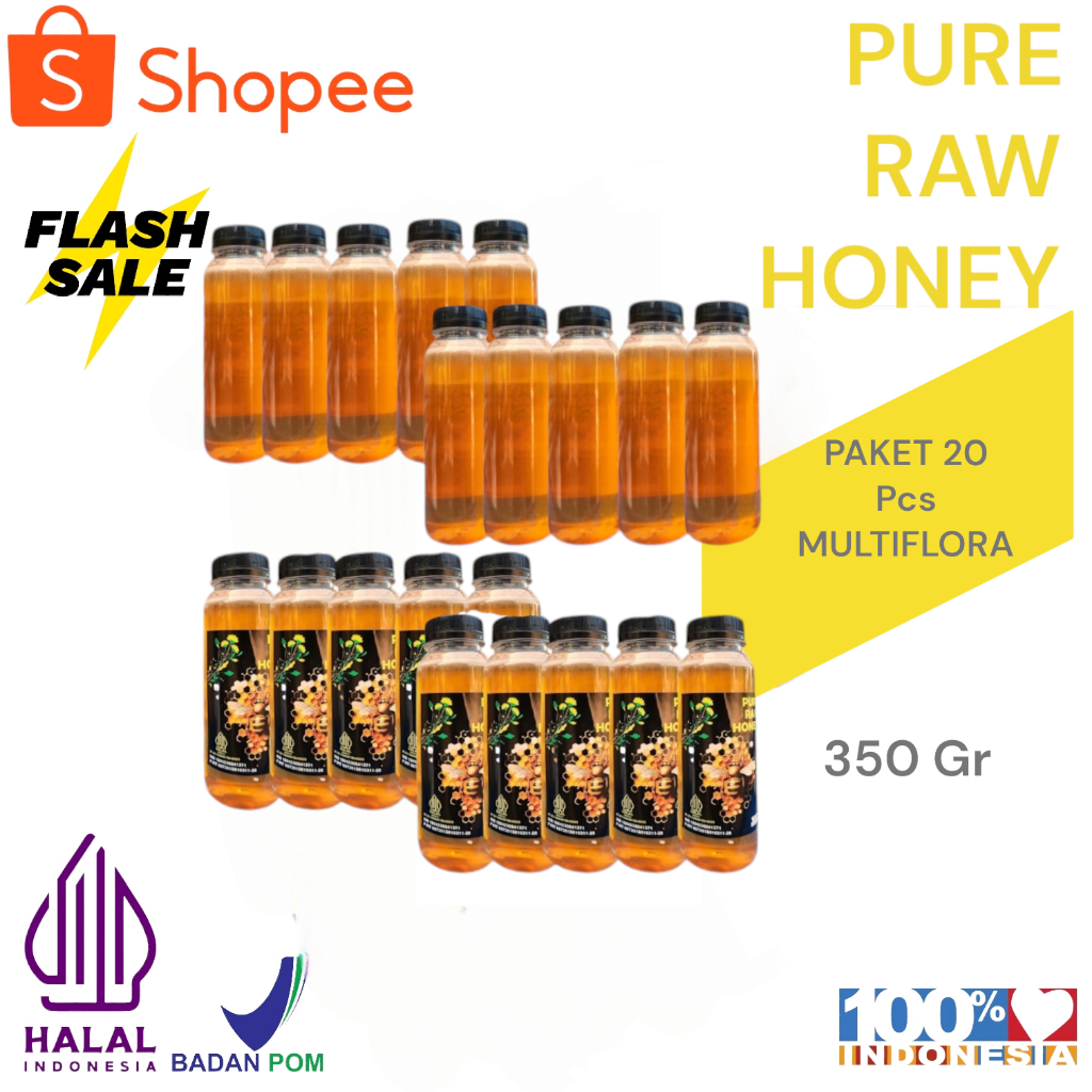 

Paket 20 pcs Madu Murni Asli 35O gr Nektar Multiflora100% Alami Pure Natural Raw Honey