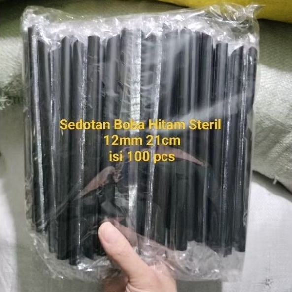 [PSH] Sedotan Boba / Pipet Bubble Hitam Steril Plastik 12mm 21Cm Isi 100 Pcs