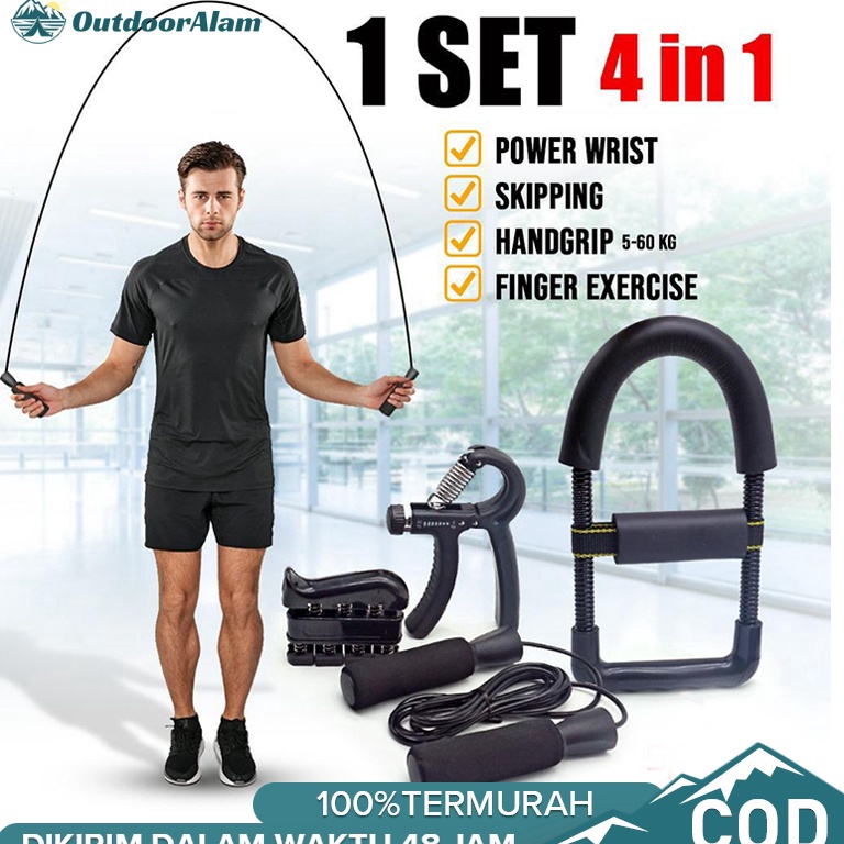 Ready Baru Alat Fitness Set Power Wrist Handgrip 4in1 Skipping Finger Exercise Alat Fitness Alat Gym