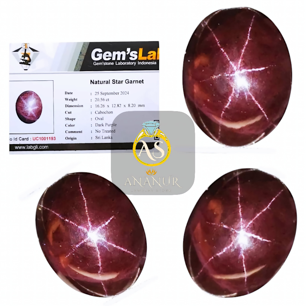 Batu Permata Natural Dark Purple Star Garnet Sri Lanka Plus Memo