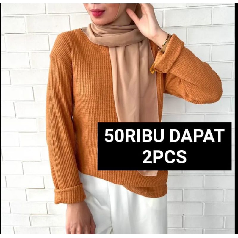 Terlaris Kaos Wanita Remaja Basic Rajut Wafel Premium Tebal