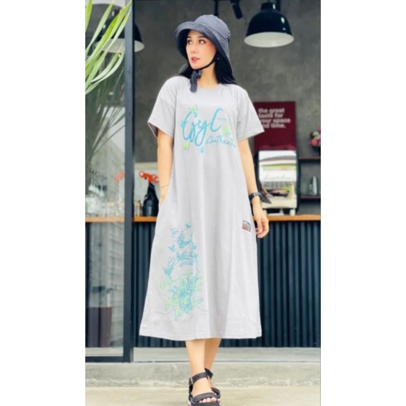 Midi dress combad jumbo oversize wanita lengan pendek