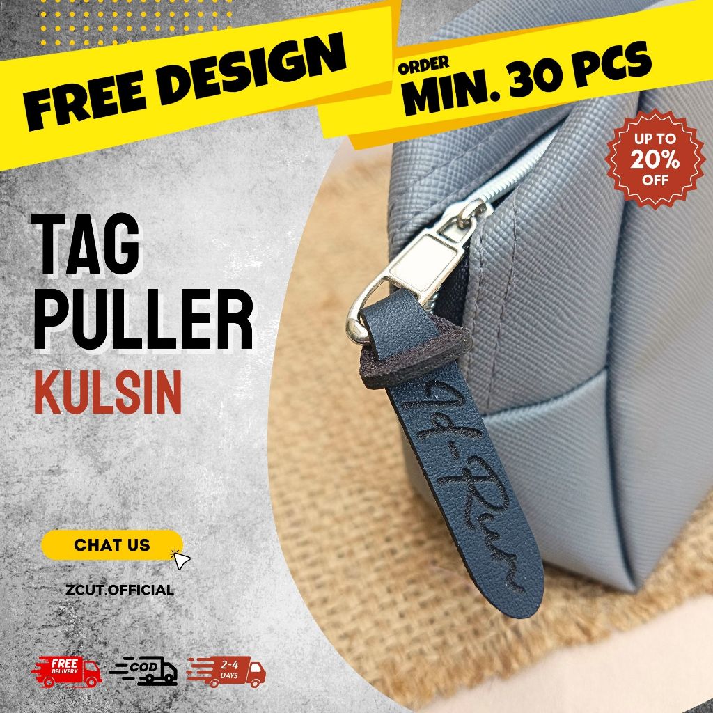 [MIN. 30pcs] Tag / Zipper Puller Kulit Sintetis Kulsin Custom Rebranding dompet, rajut, tas, pakaian