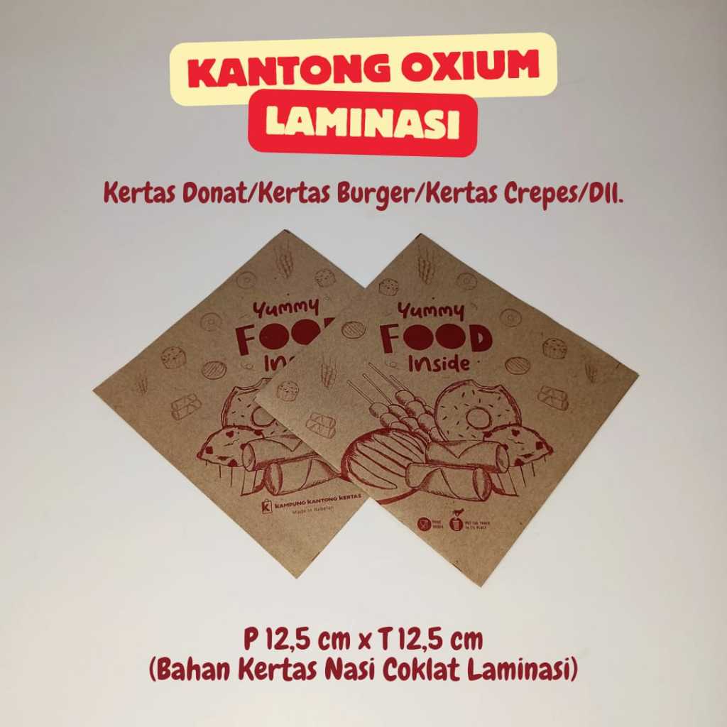 (Isi 50 Pcs) Kantong Donat Oxium 12,5 cm x 12,5 cm / Kertas Burger Laminasi / Kertas Donat Alas / Bu