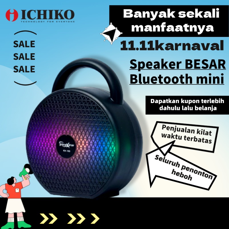 ICHIKO Portable Bluetooth SpeakerLED 109 Speaker Karaoke Set Bluetooth Mini Full bass Portable 3inci