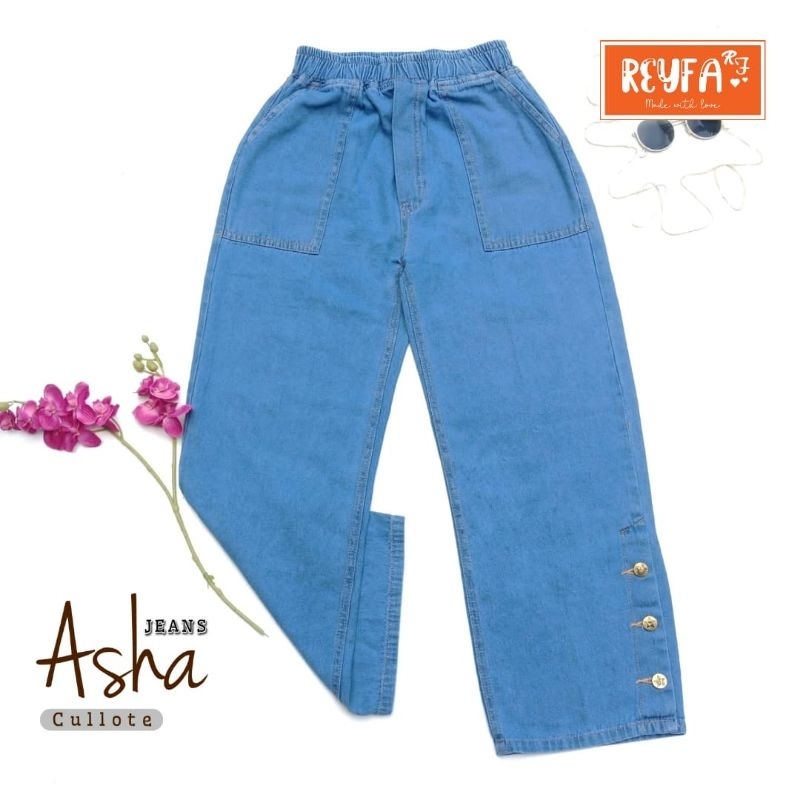 Celana Kulot Jeans Wanita Kancing Bawah Pinggang Karet