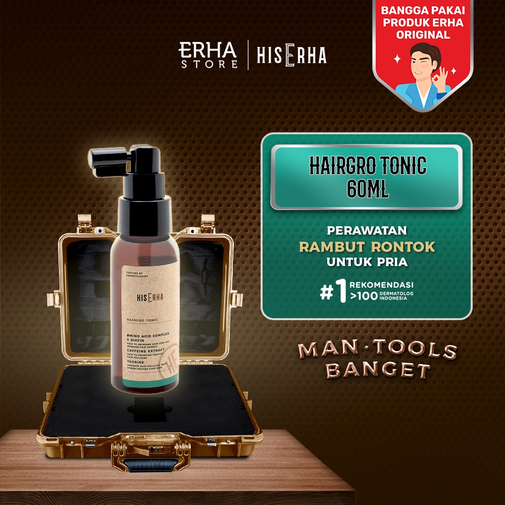 HIS ERHA Hairgro Tonic with Amino Acid, Biotin, Caffeine Extract, Taurine 60ml - Tonic Rambut Pria