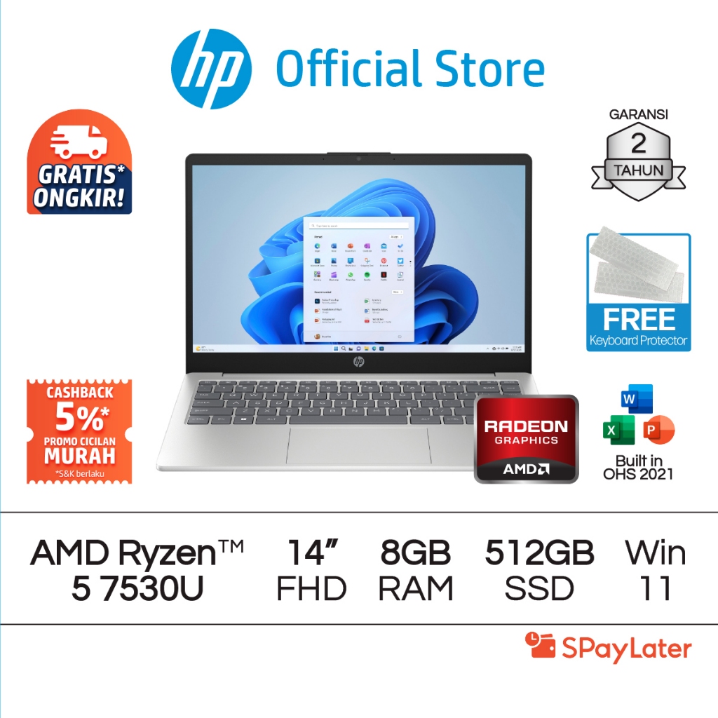 Cicilan Murah SPL - Laptop HP AMD Ryzen 5 Radeon 8GB / 16GB RAM 512GB SSD Silver / Gold Windows 11 H