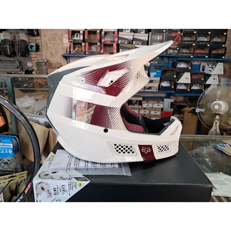 Helm Fullface Fox RPC Rampage Pro Carbon Glnt Vintage White Helmet - Helm Sepeda Downhill BMX