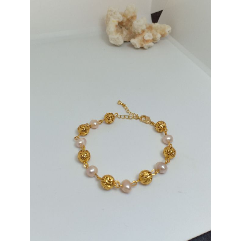 Gelang Rodium Mutiara Air Tawar / Gelang Full Mutiara Air Tawar
