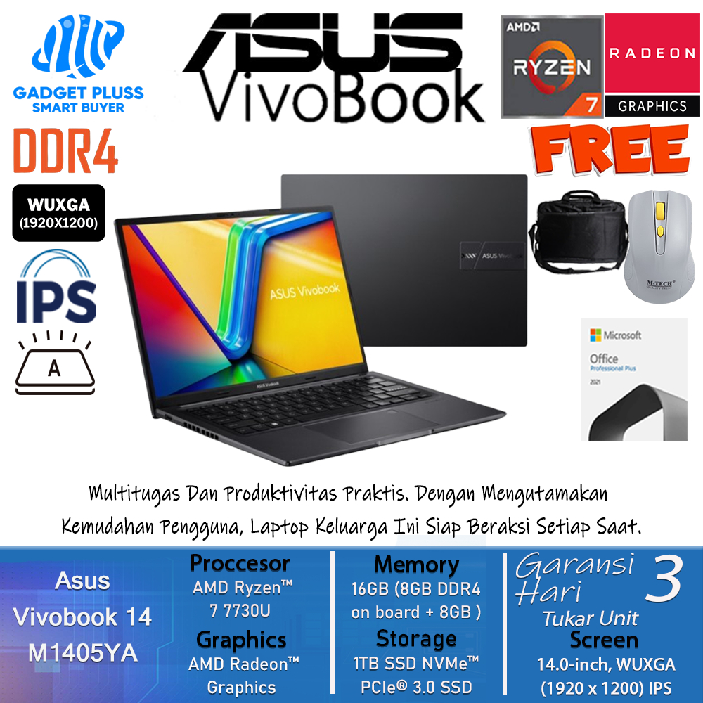 Laptop Asus Vivobook 14 M1405YA AMD Ryzen 7 7730U Ram 16GB 1TB SSD 14.0 WUXGA IPS NP Windows11Home I