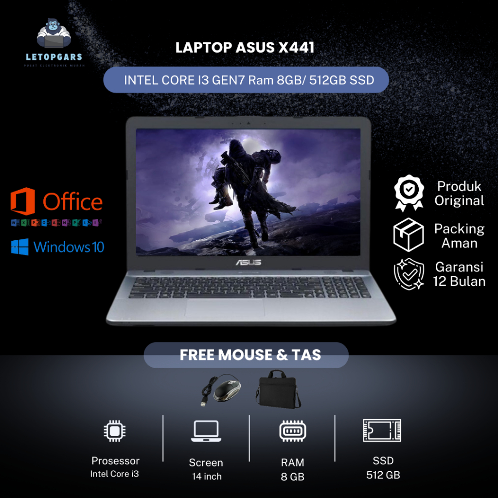 LAPTOP ASUS X441 INTEL CORE I3 GEN7 Ram 8GB/4GB 128/256/512GB SSD