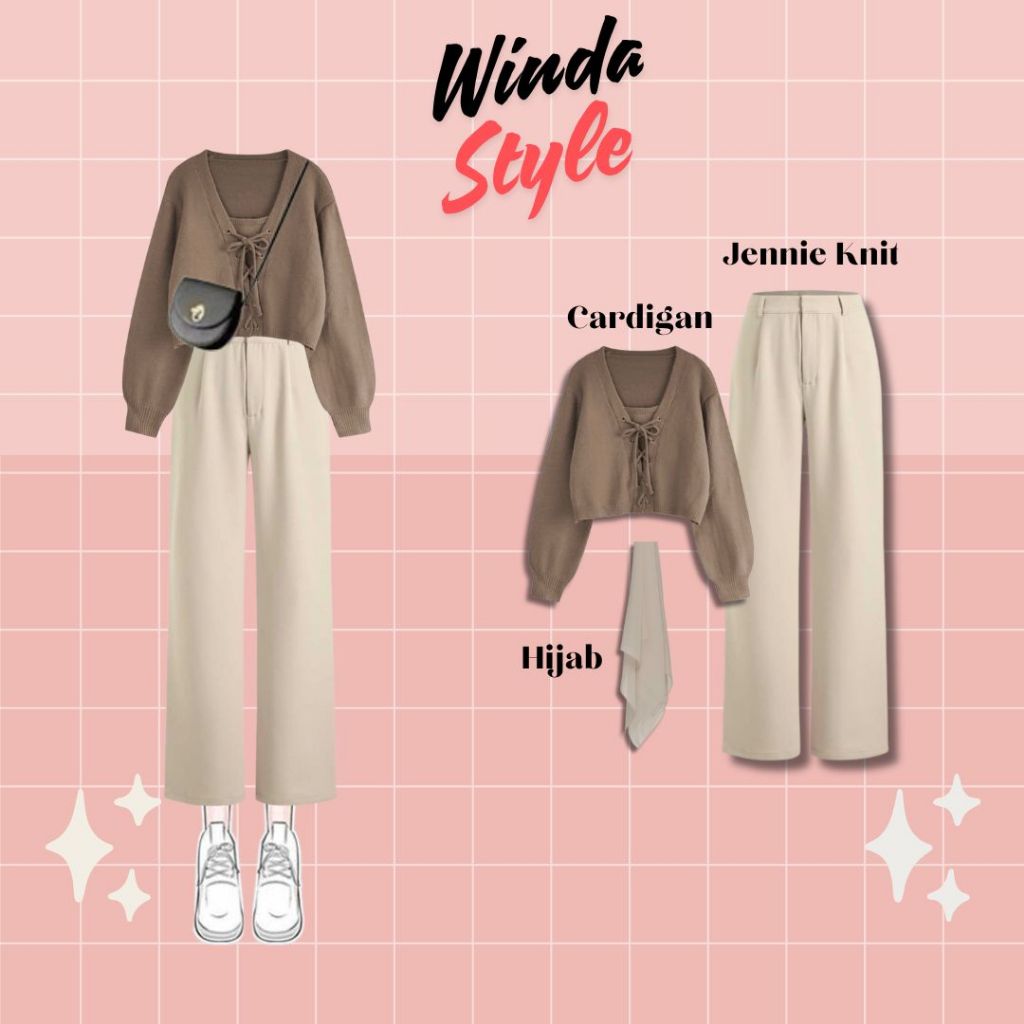 Winda Style | One Set ( Cardigan + Jennie Knit + Hijab ) | OOTD Korean Hijab
