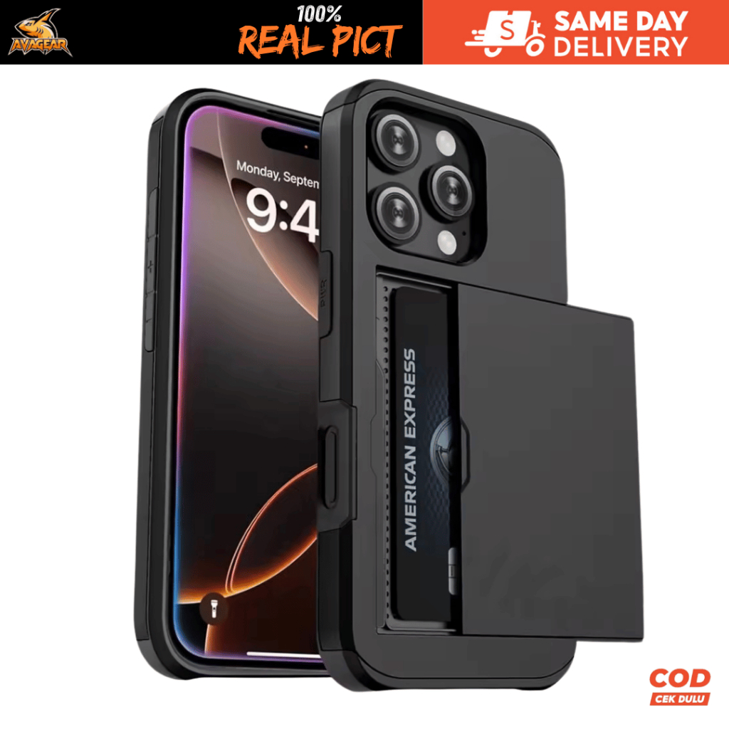 Hidden Slot Card - Case iPhone With Sliding Door Pocket Casing iPhone X XS 11 12 13 14 15 16 Pro Max