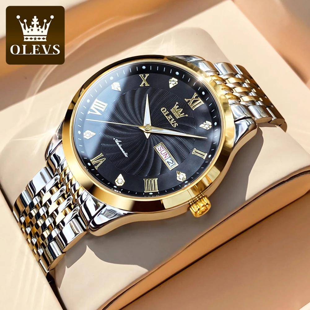 OLEVS Jam Tangan Automatic Men Watch Pria Fashion Bisnis Stainless Steel Kalender Analog Luminous