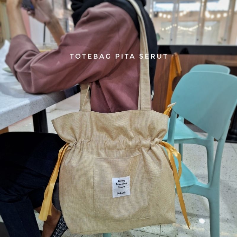 TOTEBAG KULIAH SERUT PITA TAS KULIAH KANVAS - tas totebag kanvas polos
