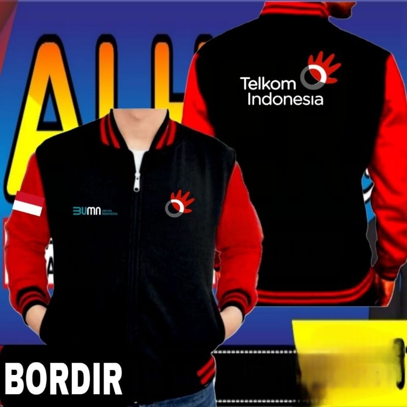 Jaket bordir Telkom Indonesia jaket Telkom Indonesia jaket varsity Telkom Indonesia jaket seragam Te