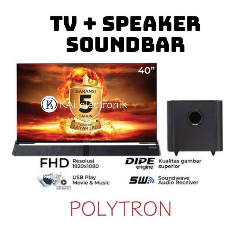 TV polytron 40 inch + speaker soundbar 40BV8959 digital tv garansi resmi 5 tahun