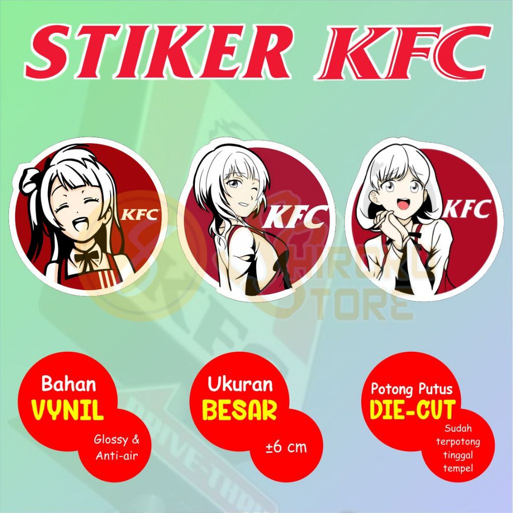 

Stiker Plesetan Parodi KFC - Kotori Minami / Karin Asaka / Keke Tang Fried Chicken Sticker Anime Love Live