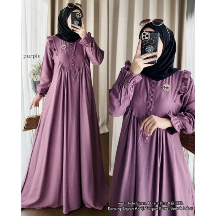 Gamis maxi helwa crinkle airflow / Gamis wanita busui terbaru