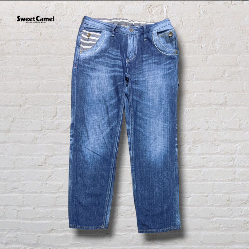 Size 29 Celana Panjang Longpants Jeans Carpenter Sweet Camel Blue Washed Fading Straight Fit Origina