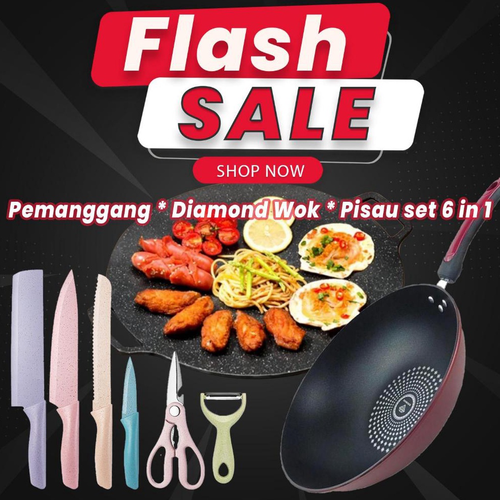 Dijamin Original COD NICEMARK Panci Diamond Wok Grill Pan Set Pisau 6 in 1 Bundle Promo Hemat Pemang