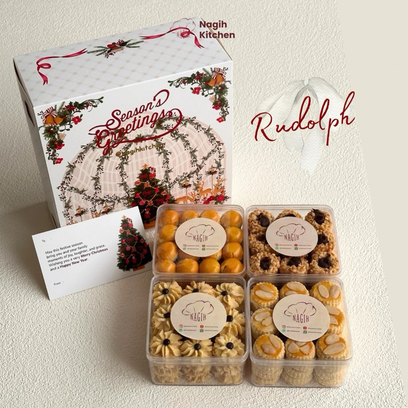 

RUDOLP by NAGIH KITCHEN (hampers natal christmas hampers premium hampers parcel natal parsel natal hadiah natal gift box natal christmas gift) kue kering natal lebaran imlek nastar wisman choco mede almond cookies kastangel choco peanut thumbprint