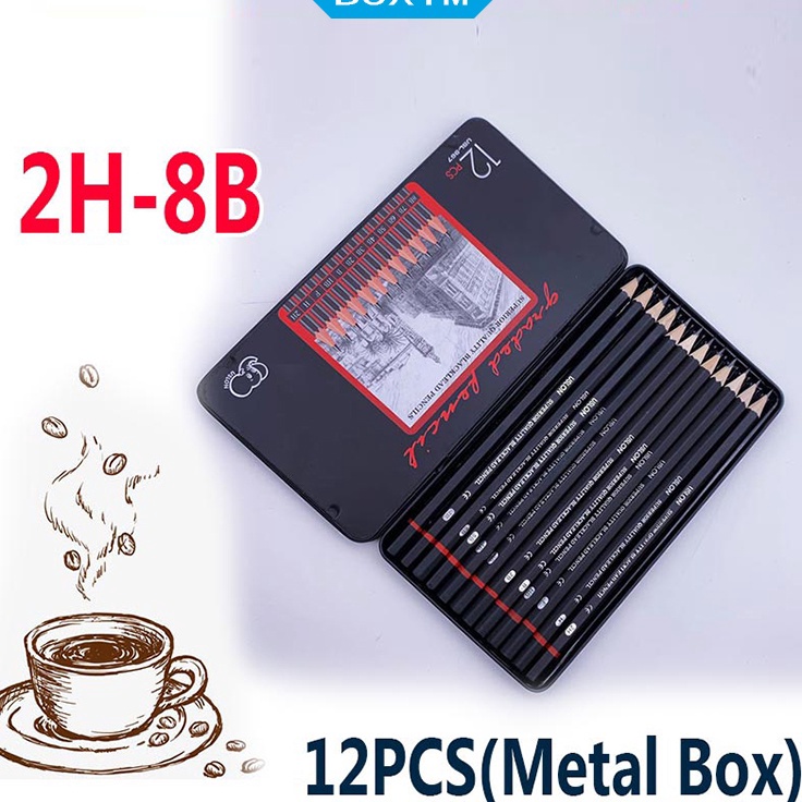 

Spesial Khusus 12 pcs Pensil gambar sketsa set lengkap 2H H F B HB 2B 3B 4B 5B 6B 7B 8B Charcoal Pensil Set