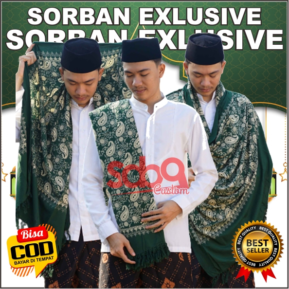 Sorban Kashmiri Batik Hijau Hitam - Sorban Panjang - Kashmiri Shawl - Kefiyeh - Syal - Sorban Haji -