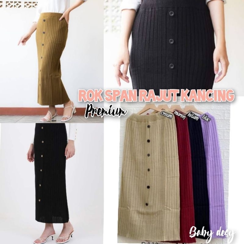 ROK RAJUT SPAN KANCING / RAJUT PREMIUM / ROK RAJUT PANJANG