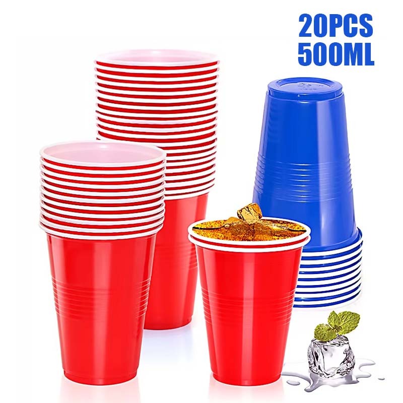 20pcs 16oz Gelas Plastik Merah Gelas Plastik Warna Biru Beer Pong Red Party Cup Plastik Cangkir Pest