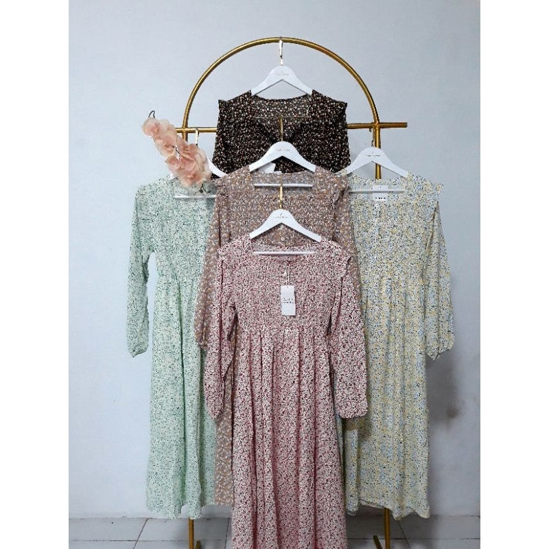 Frendi collection | Long dress premium import motif bunga, long dress pantai lengan panjang, smoke d