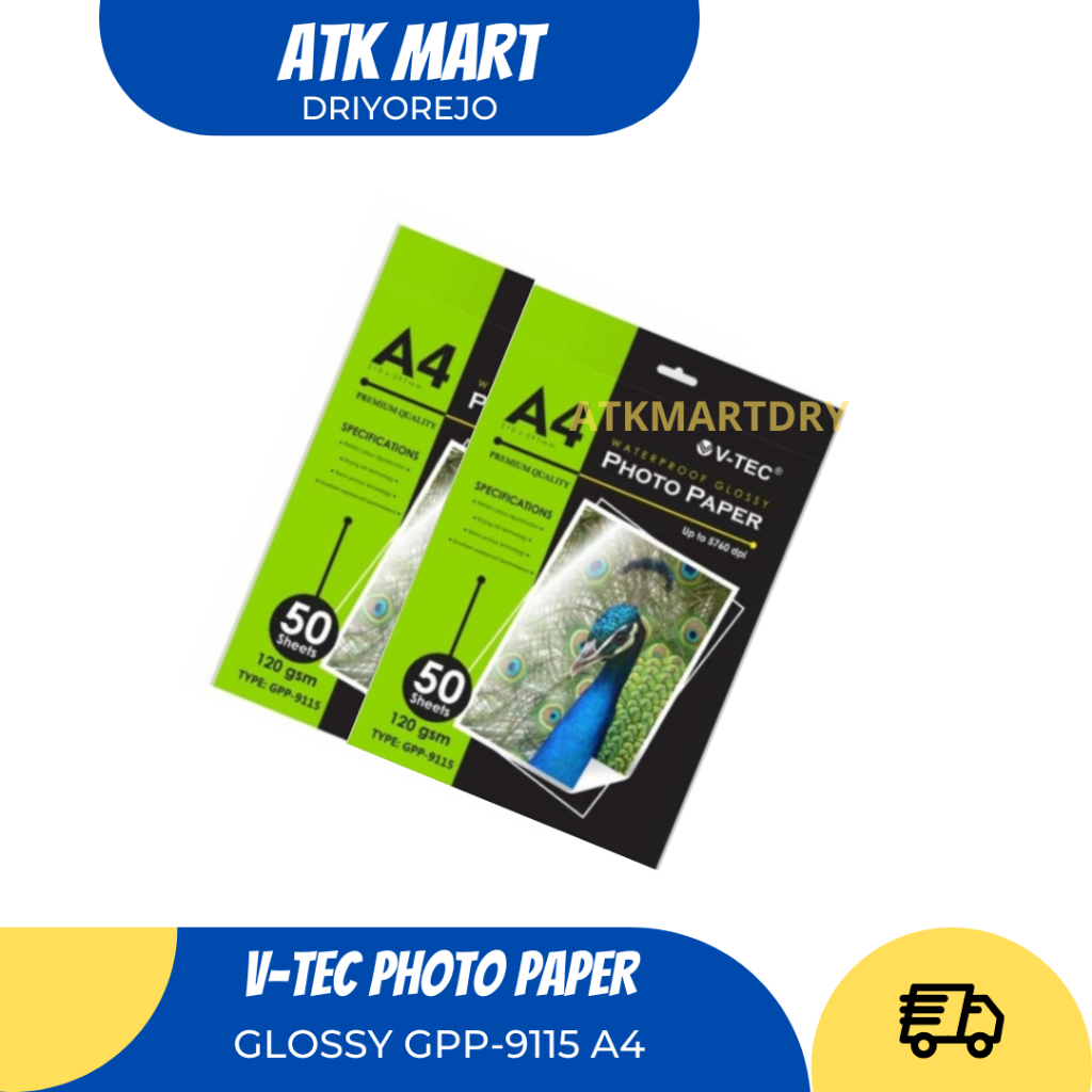 

V-TEC GLOSSY PHOTO PAPER GPP-9115 A4 120GSM - KERTAS FOTO