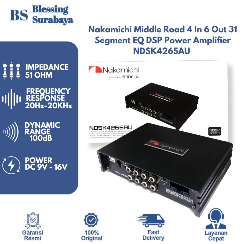 Nakamichi NDSK 4265AU - 6 Channels 2 IN 6 OUT 15 Band EQ DSP Amplifier Mobil