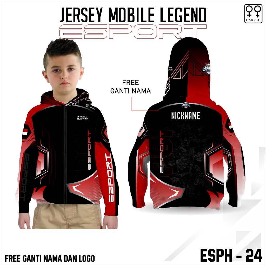 Jersey hoodie zipper esport mobile legend baju gamres anak lengan panjang