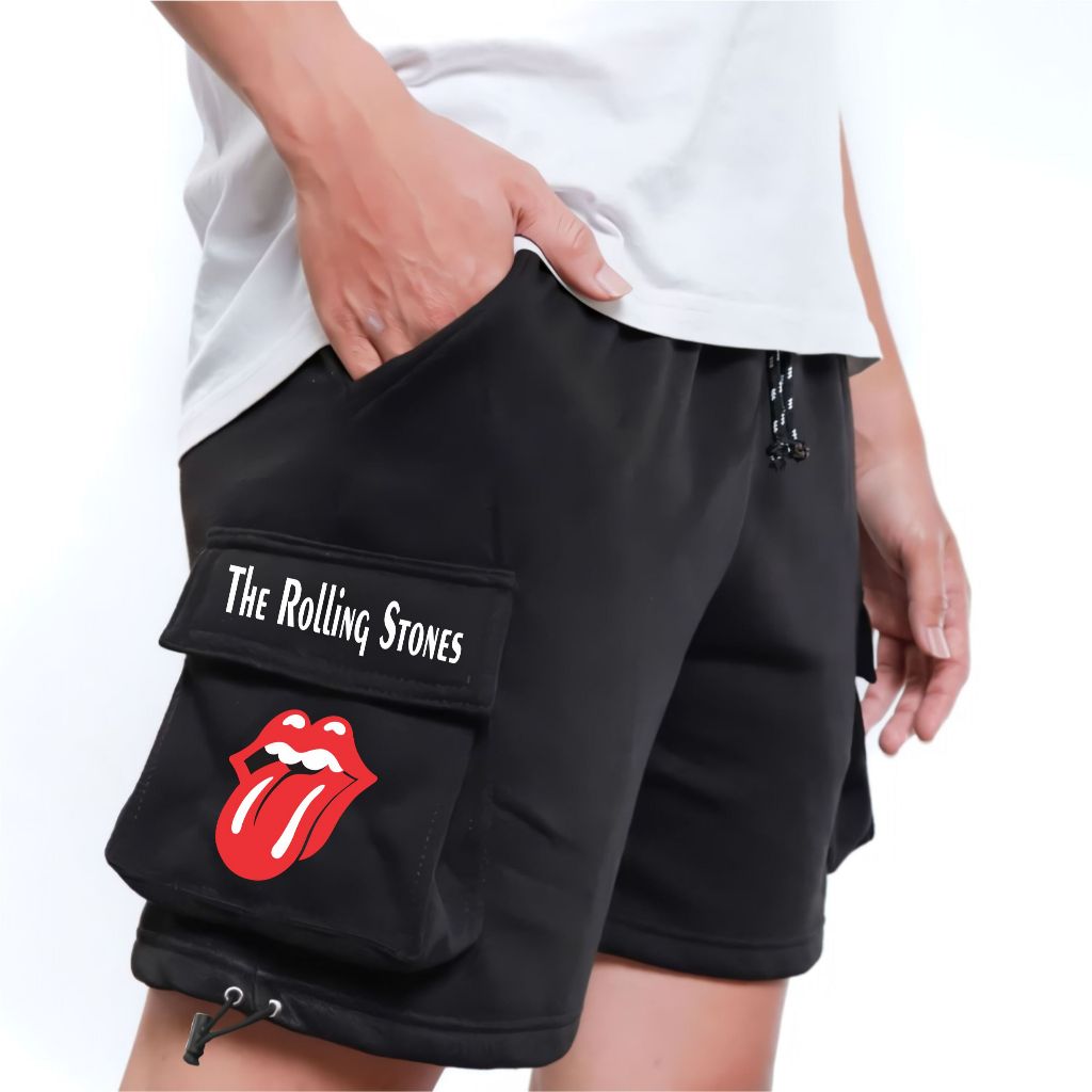 Celana Pendek Cargo Pria Rolling Stones Bahan Fleece Lembut Adem Murah Keren