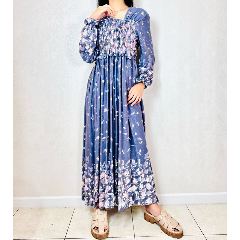 alodia Gamis/Dress Wanita Smoke Motif Bunga Rayon Premium Kekinian/Dress Pantai Cantik