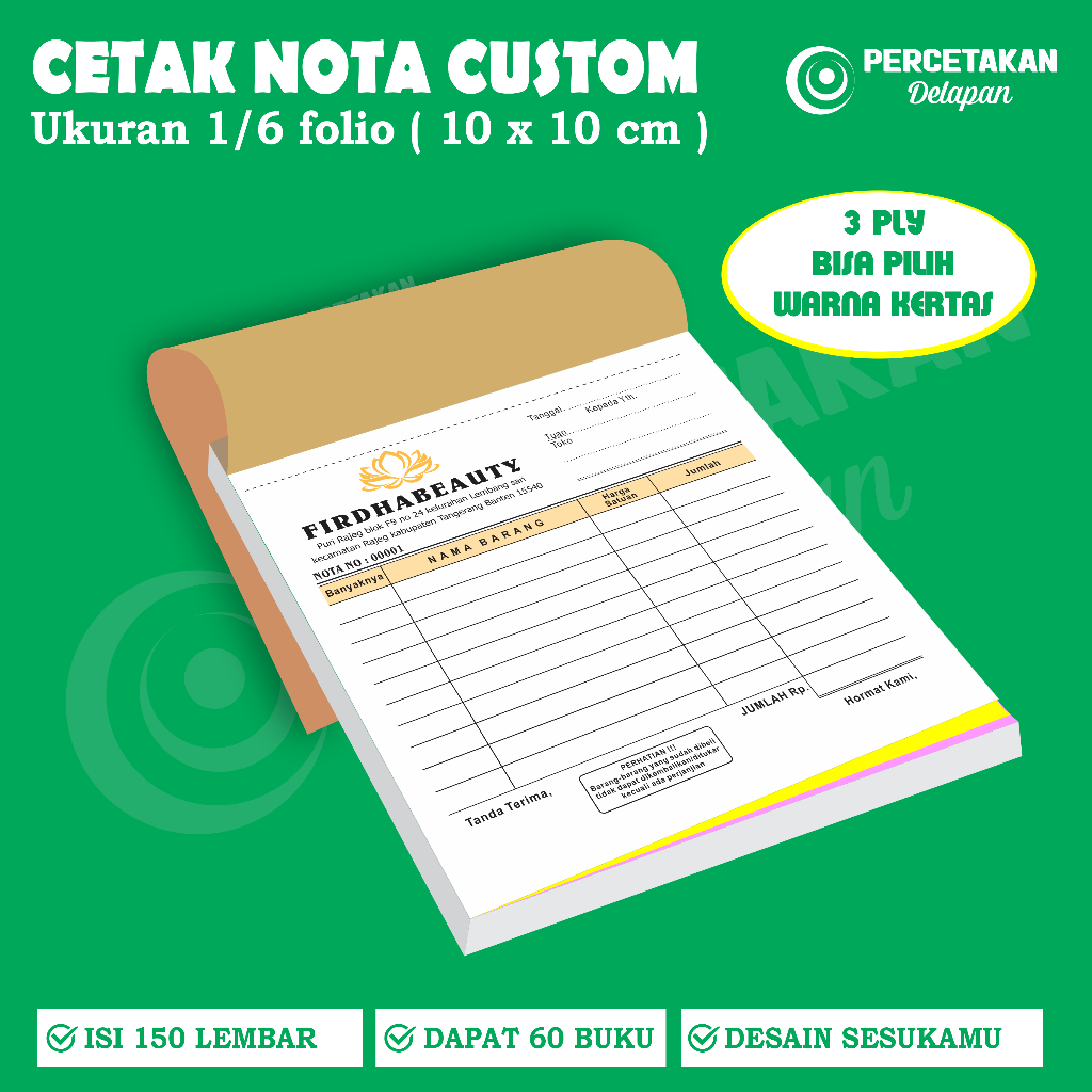 

cetak nota custom 3 ply 1/6 FOLIO / Paket 60 buku