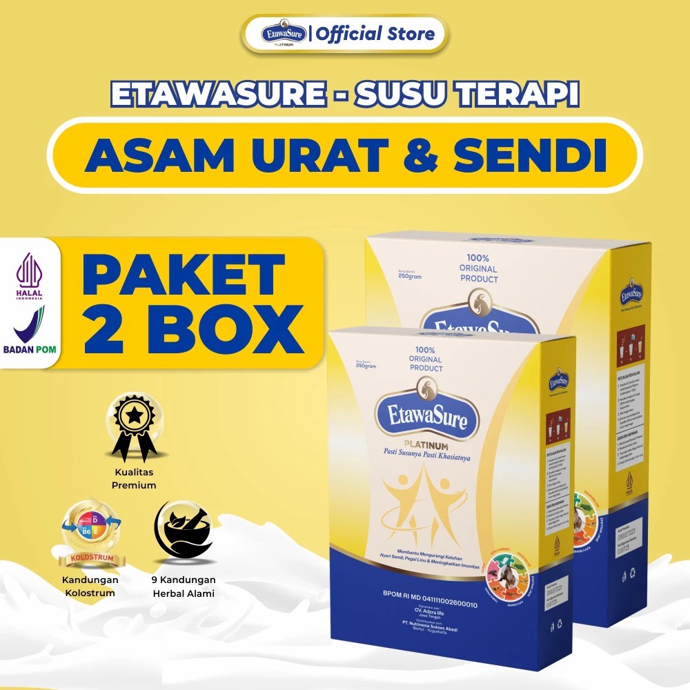 

ETAWASURE 2 BOX - Meredakan nyeri sendi, memperbaiki tulang dll (etawalin, etawasure, etawanesia, gamamilk)