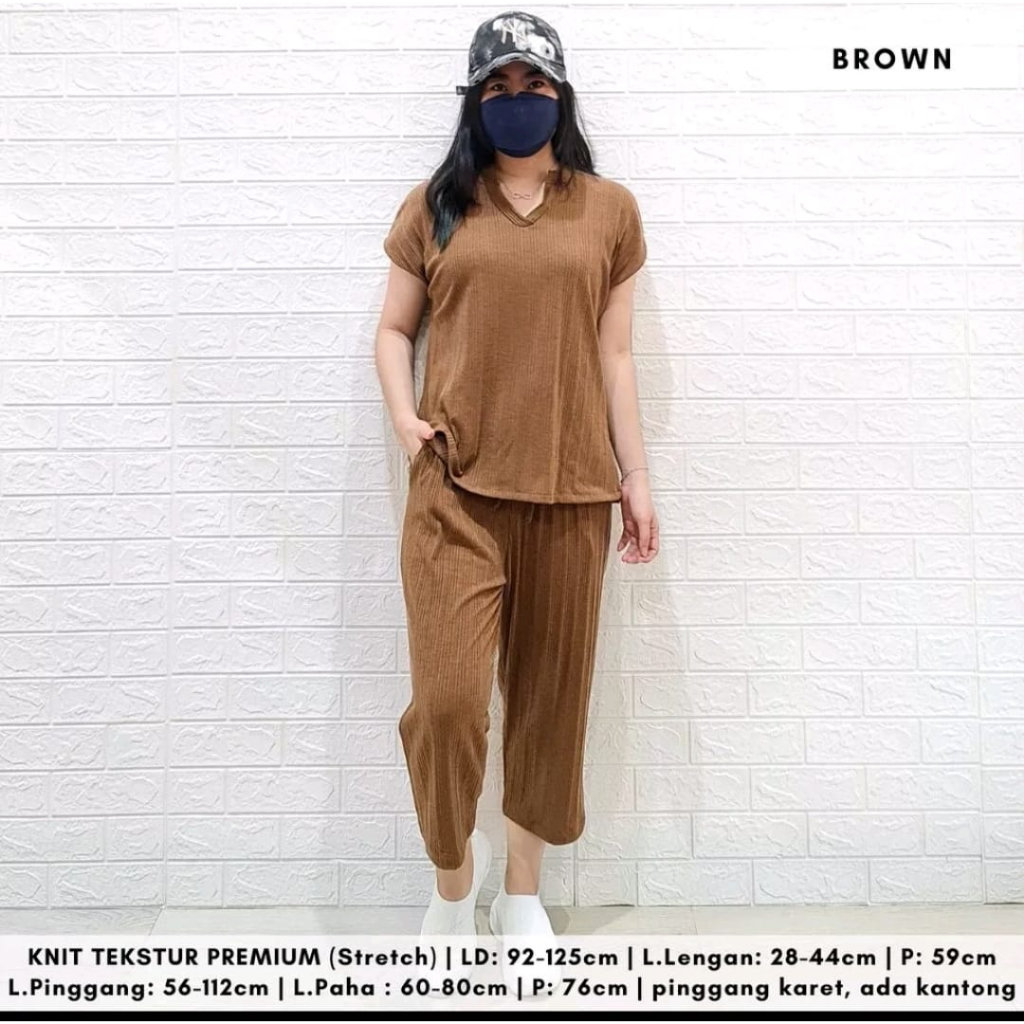 One Set Knite Hornet 7/8 Setelan Wanita One Set Knite Setelan Jumbo Setelan Baju Santai Setelan