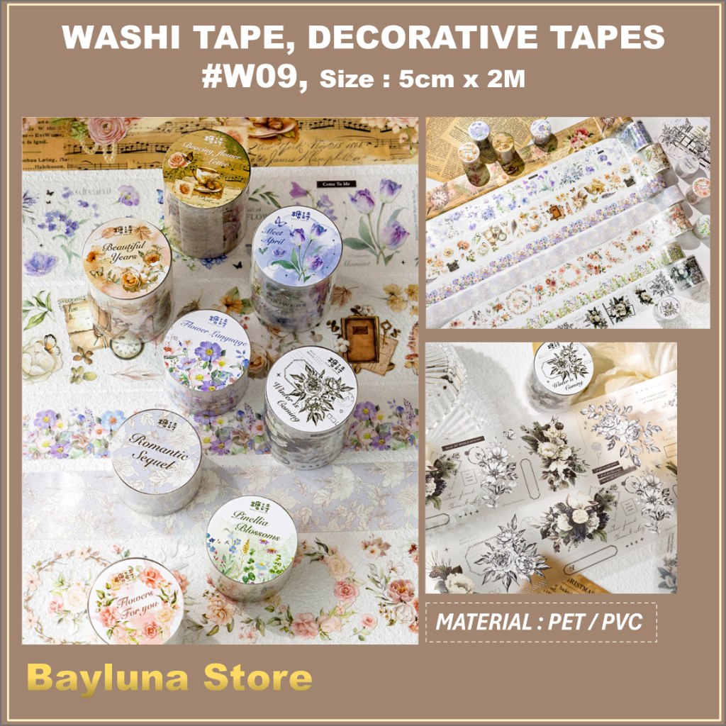 

BYL Washi Tape Set Floral Butterfly Botanical Flower Writable Decorative Tapes for Scrapbooking Journal supplies #W09