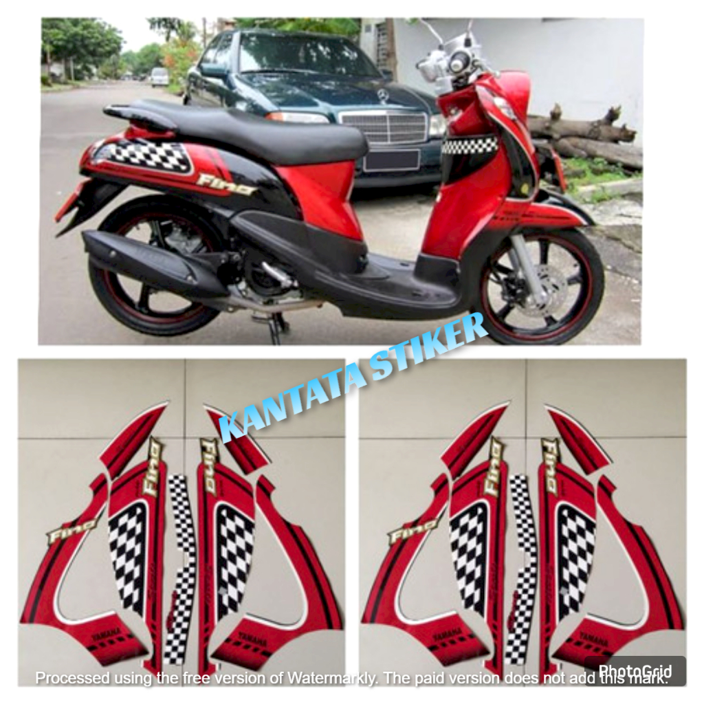 STIKER STRIPING MOTOR YAMAHA FINO KARBU 2012 2013 FINO CATUR HITAM MERAH STANDAR FULL SET
