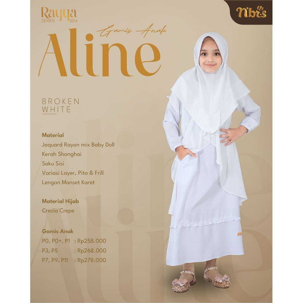NIBRAS - Rayya Series 2024 Sarimbit Aline Gamis Anak Warna Putih  Bahan Rayon Original by Nibras