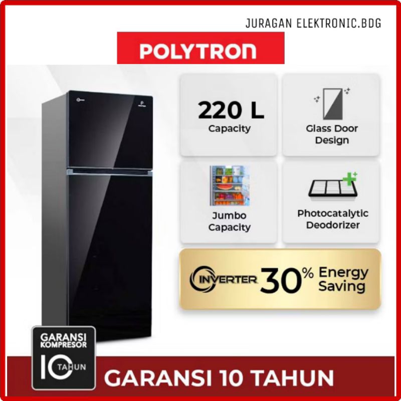 POLYTRON Kulkas 2 Pintu Belleza Jumbo Inverter 220/186 Liter Inverter PRW 23 VX