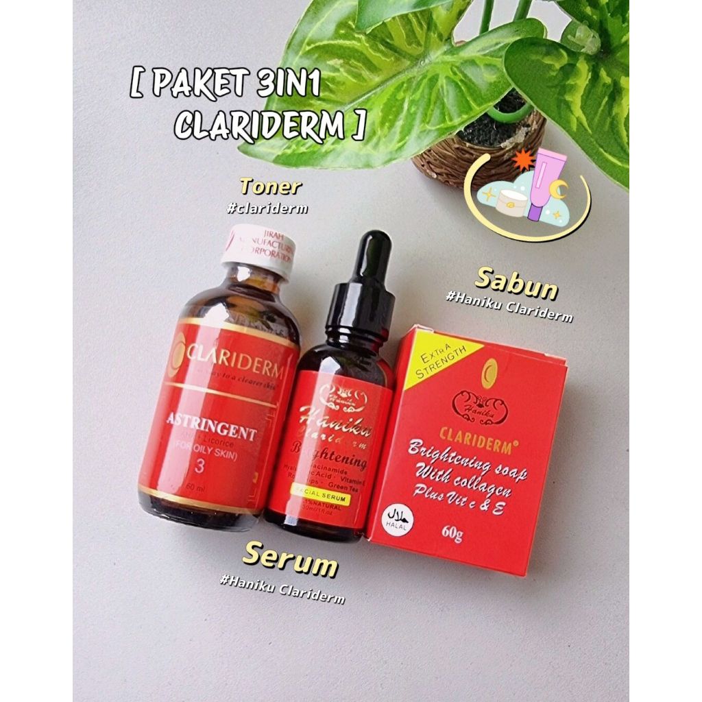 Paket Skincare 3in1 Clariderm Bpom / Paket Combo - Sabun Clariderm + Toner Clariderm + Serum Claride