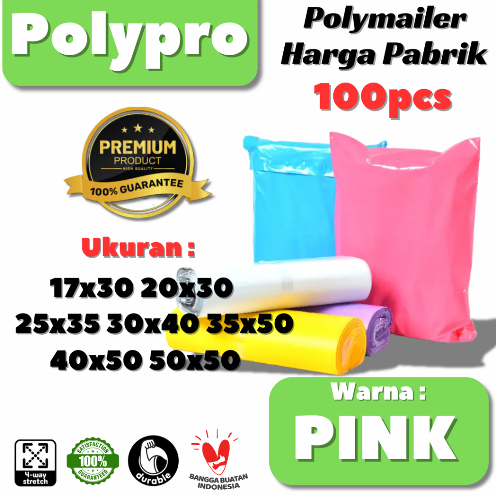 

Polymailer Premium Pink Warna GLOSSY / Plastik Packing Online / Tebal Kuat / 100Pcs