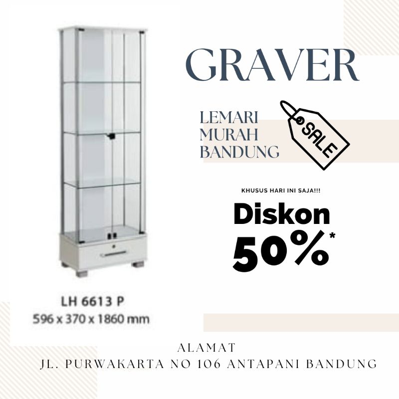 Lemari Hias 2 Pintu Kaca LH 6613 Putih / Lemari Minimalis Almari Tas Lemari Dinding Lemari Pajangan