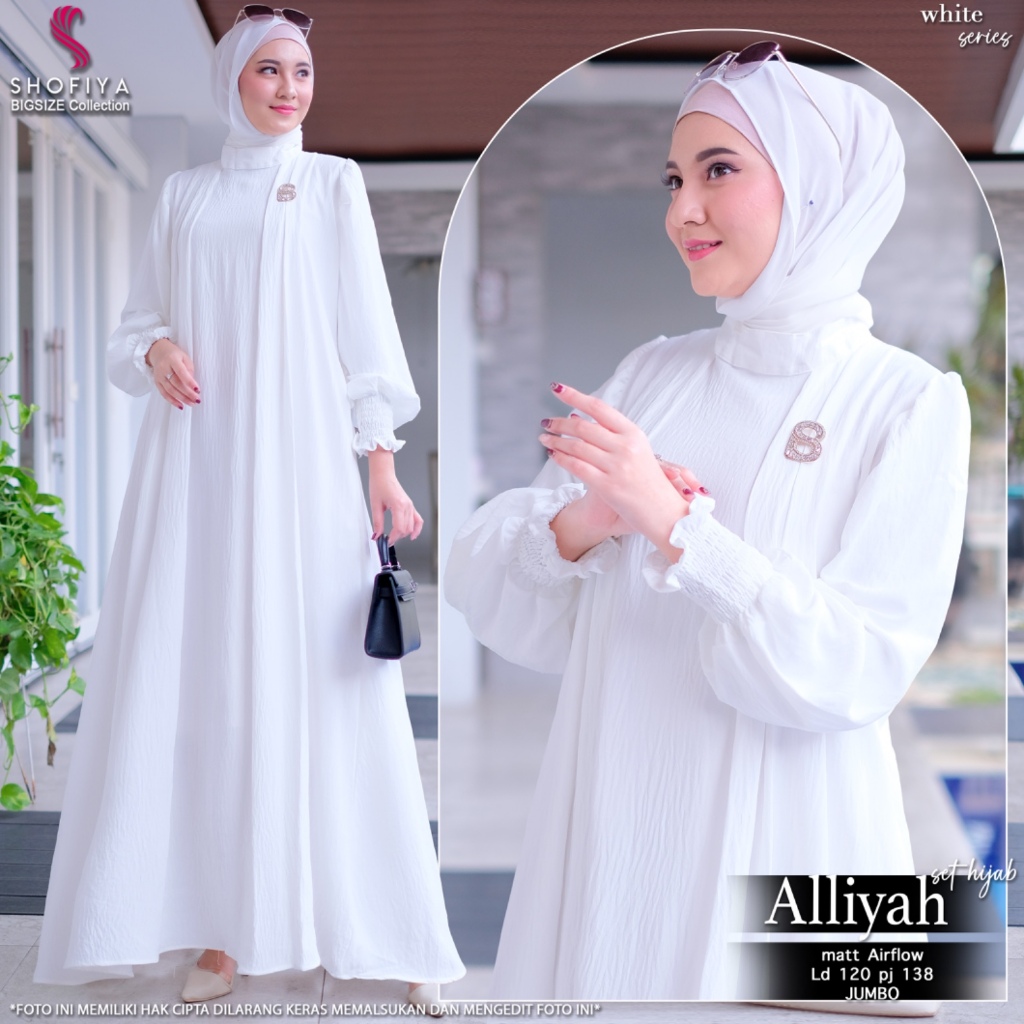 DRESS JUMBO SET JILBAB PASHMINA LD 120 2XL XXL ALLIYAH AIRFLOW ORIGINAL By SHOFIYA GAMIS HIJAB POLOS