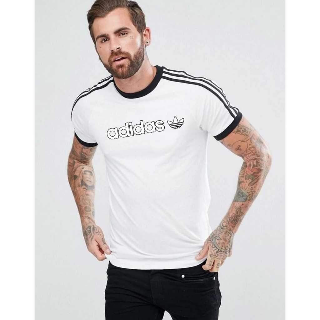 adidas kaos retro tshirt sporty cotton premium lengan pendek 3 stripe