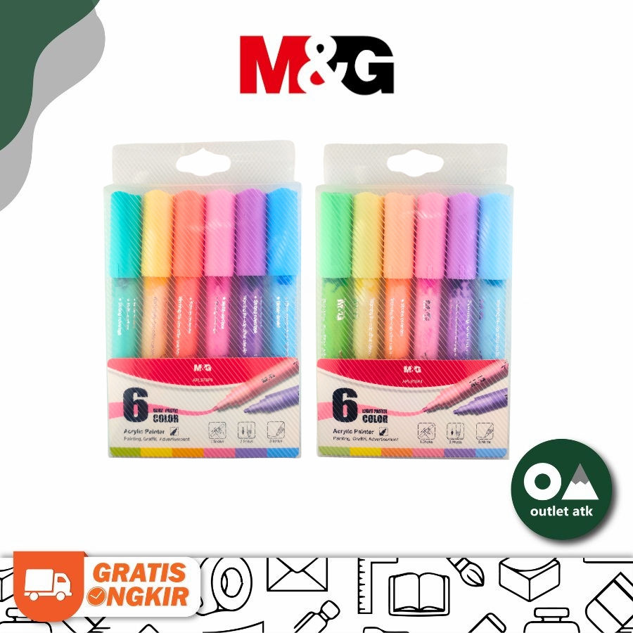 

M&G Acrylic Markers Pastel 6 Colors - Spidol Akrilik Permanen Serba Guna Multi Surface